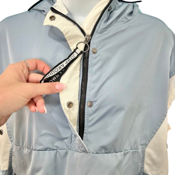 Bershka Blue White Yellow Colorblock Anorak Half Zip Snap Windbreaker size M - Picture 5 of 14